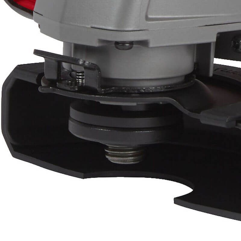 Close-up of Milwaukee M18 FUEL Cordless Angle Grinder showing the disc attachment area