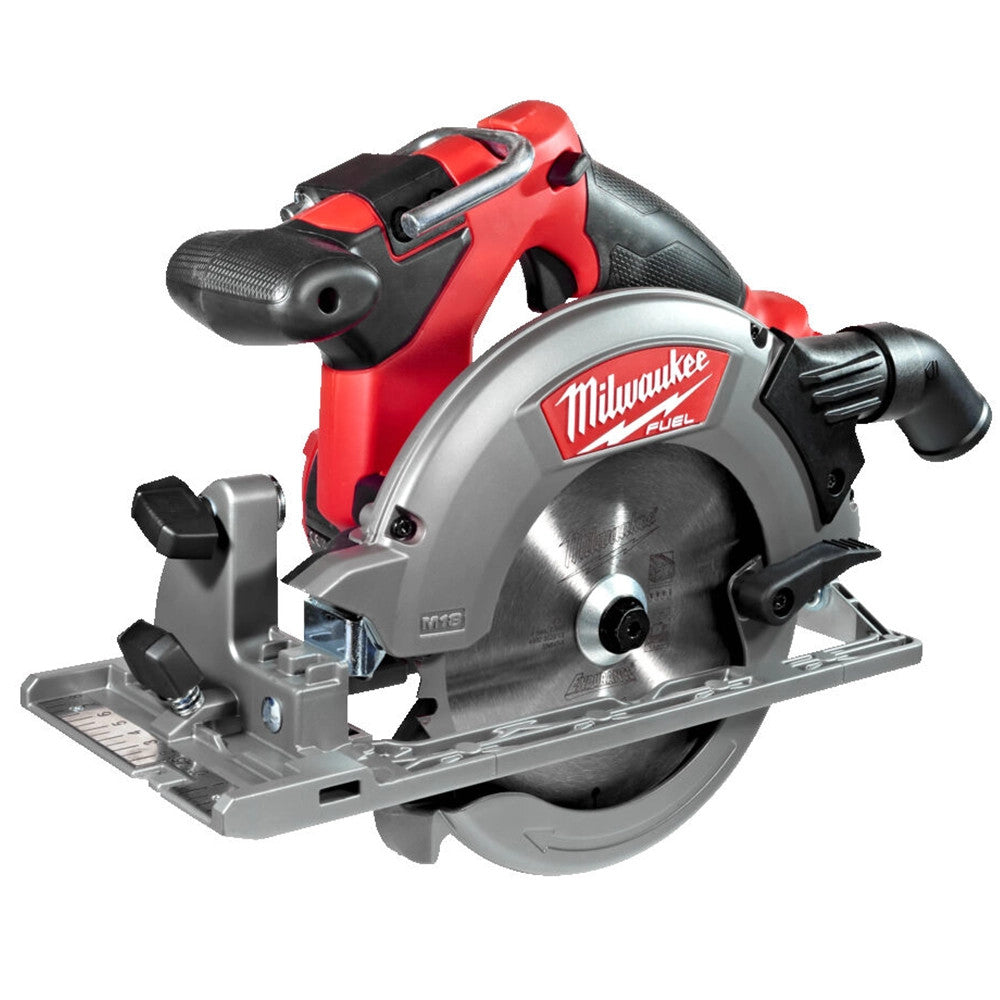 Milwaukee 18V Circular Saw with brushless POWERSTATE™ motor, magnesium guards, and REDLINK PLUS™ intelligence system for enhanced durability and performance.