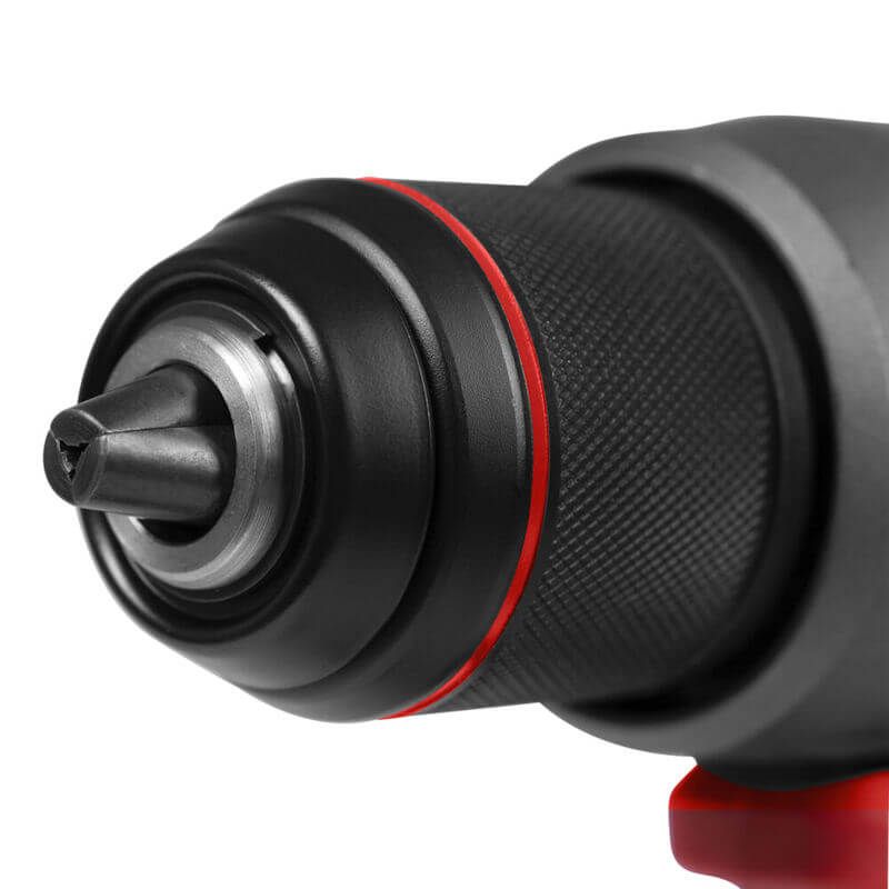 Close-up shot of the Milwaukee M18 FUEL™ Combi Drill, showcasing the POWERSTATE™ brushless motor, AutoStop™ control mode, and 158Nm torque for compact, powerful drilling and driving.
