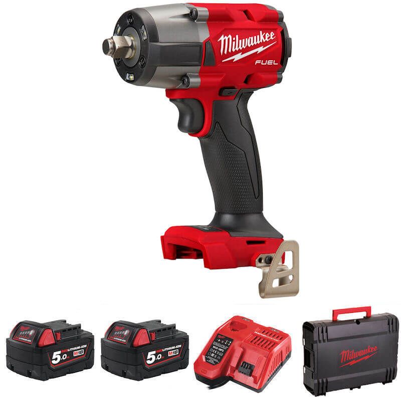 Milwaukee M18 FUEL Cordless 4-Mode ½″ Impact Wrench with 881 Nm Nut-Busting Torque, 152mm Compact Design, Supplied with 2x 5.0Ah Batteries, Fast Charger & Dynacase.