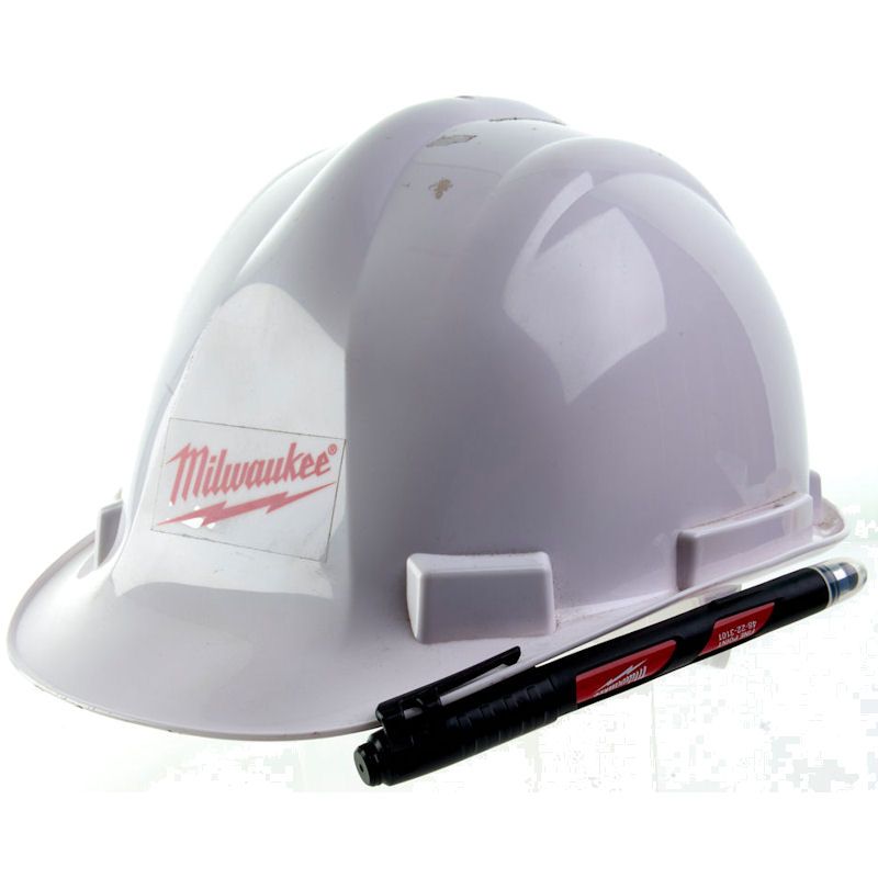 Milwaukee Black Fine Tip Marker Clipped Onto A Hardhat